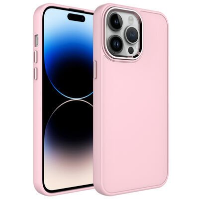 Apple iPhone 14 Pro Kılıf Metal Çerçeve ve Buton Tasarımlı Silikon Zore Luna Kapak Pembe