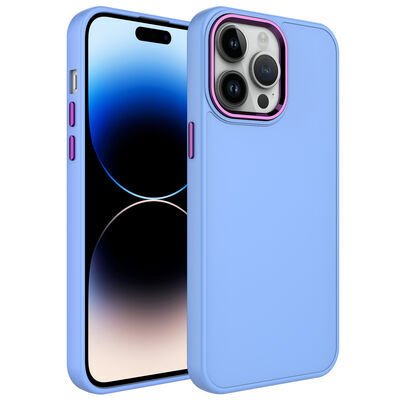Apple iPhone 14 Pro Kılıf Metal Çerçeve ve Buton Tasarımlı Silikon Zore Luna Kapak Lila