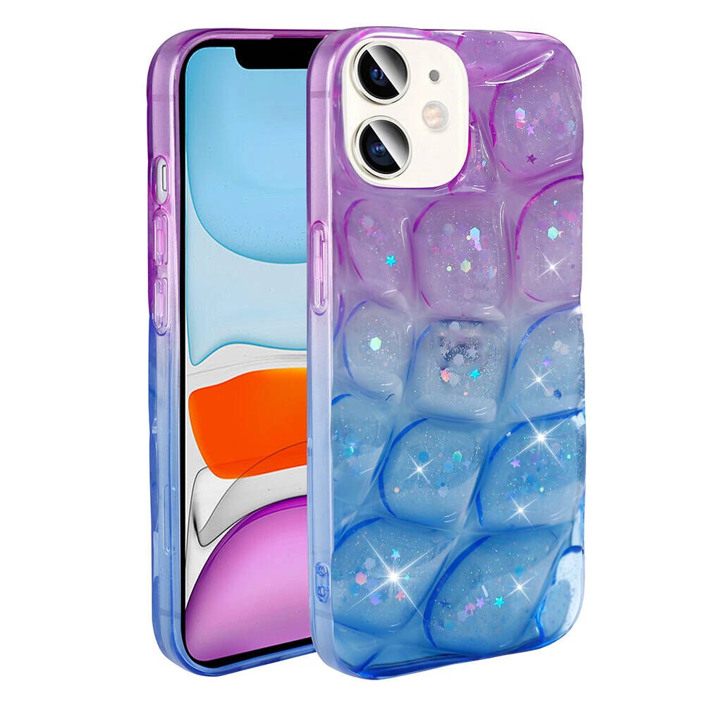 Apple iPhone 11 Kılıf Simli 3D Desenli Zore Hacar Kapak Mor-Mavi
