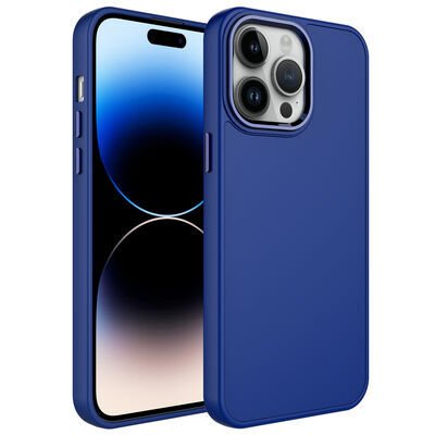Apple iPhone 13 Pro Max Kılıf Metal Çerçeve ve Buton Tasarımlı Silikon Zore Luna Kapak Lacivert