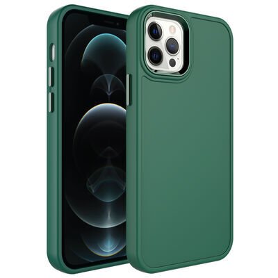 Apple iPhone 12 Pro Kılıf Metal Çerçeve ve Buton Tasarımlı Sert Zore Botox Kapak