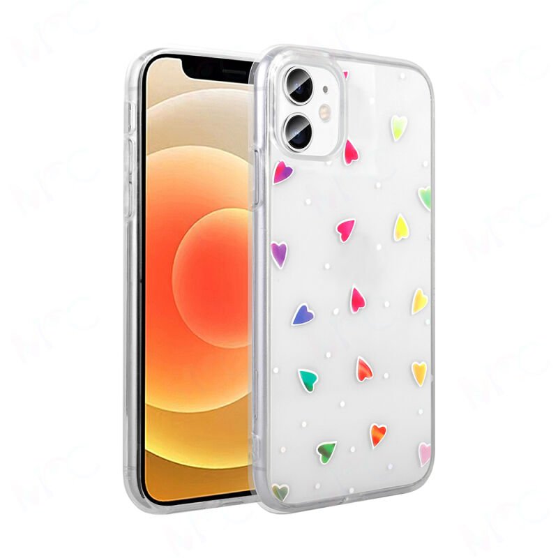Apple iPhone 11 Kılıf Şeffaf Figürlü Zore Folk Sert Kapak Kalp