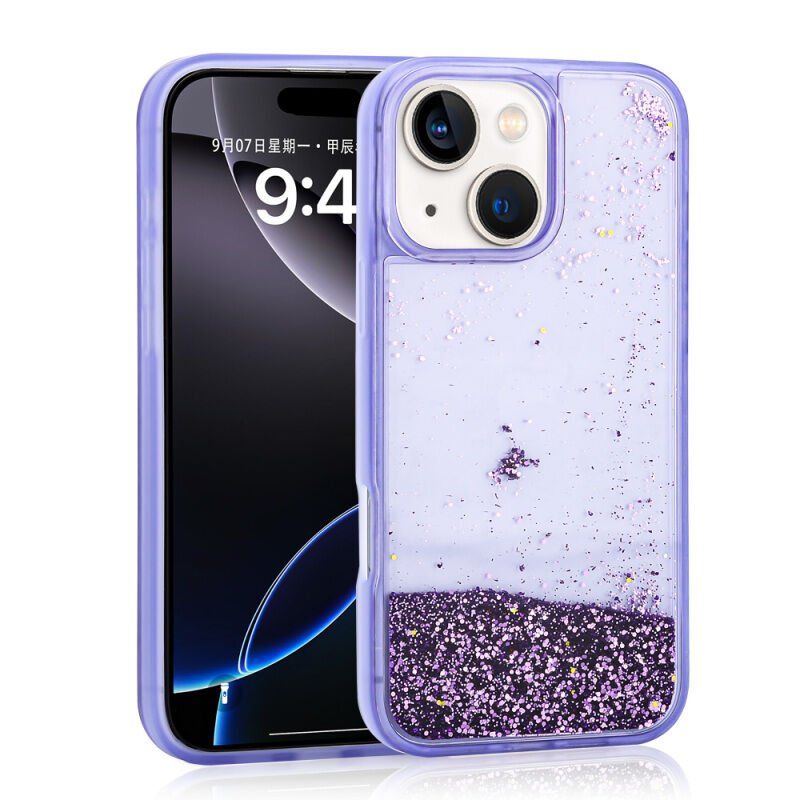 Apple iPhone 15 Kılıf Sıvılı Simli Şeffaf Arka Yüzey Zore Keto Silikon Kapak