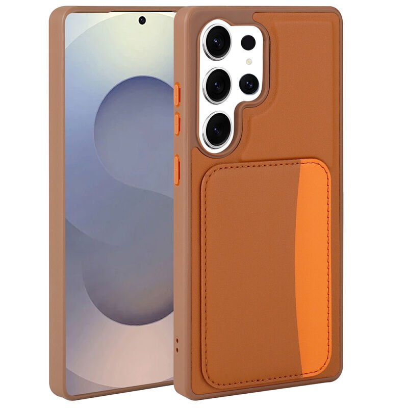 Galaxy S25 Ultra Kılıf Kartlıklı Zore X-Kart Silikon Kapak Kahverengi