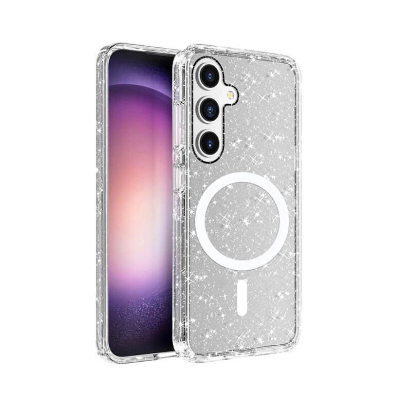 Galaxy S25 Kılıf M-safe Şarj Özellikli Parlayan Simli Saydam Renkli Zore Allstar Kapak