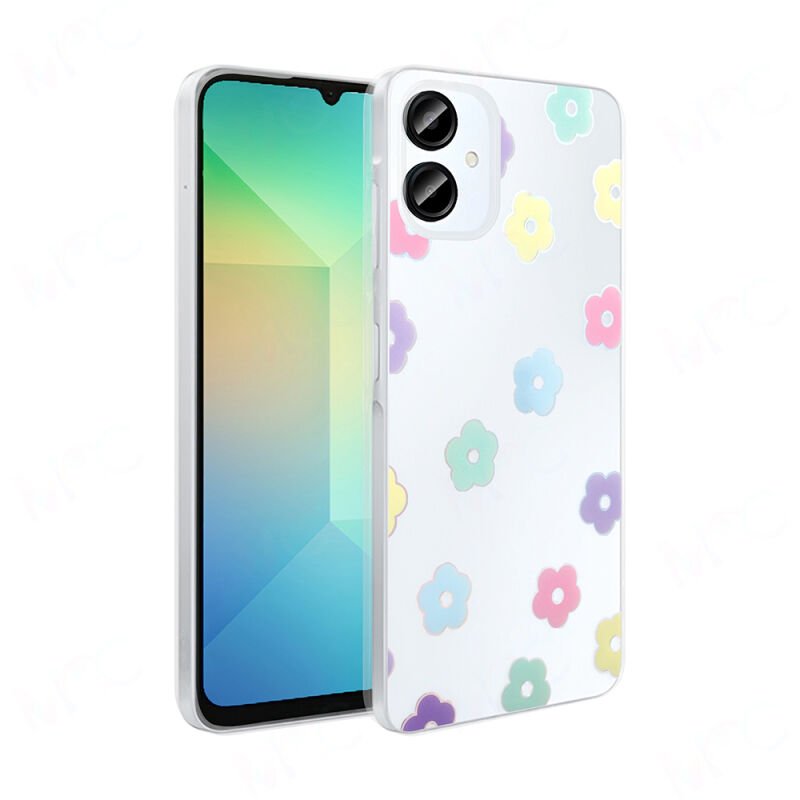 Galaxy A06 Kılıf Şeffaf Figürlü Zore Folk Sert Kapak Papatya