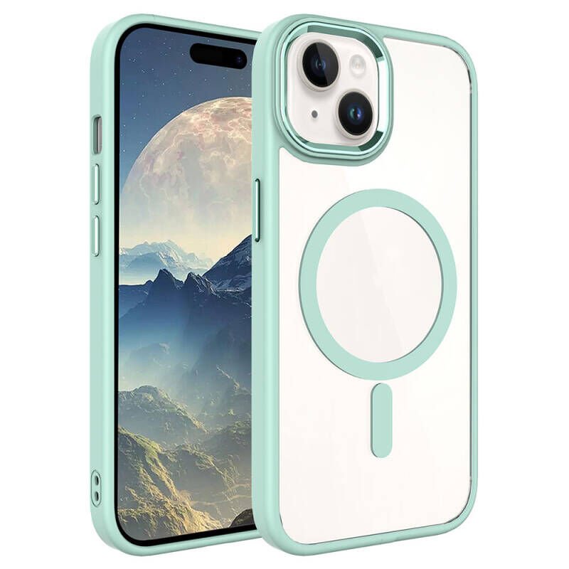 Apple iPhone 15 Kılıf Wireless Şarj Özellikli Zore Krom M-safe Silikon Kapak