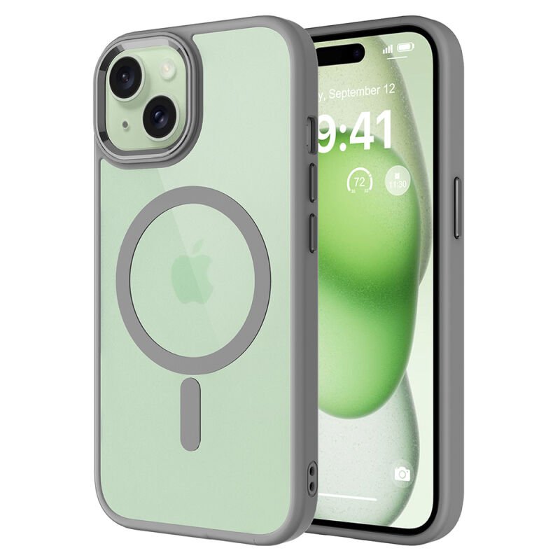 Apple iPhone 15 Kılıf Wireless Şarj Özellikli Zore Krom Magsafe Silikon Kapak