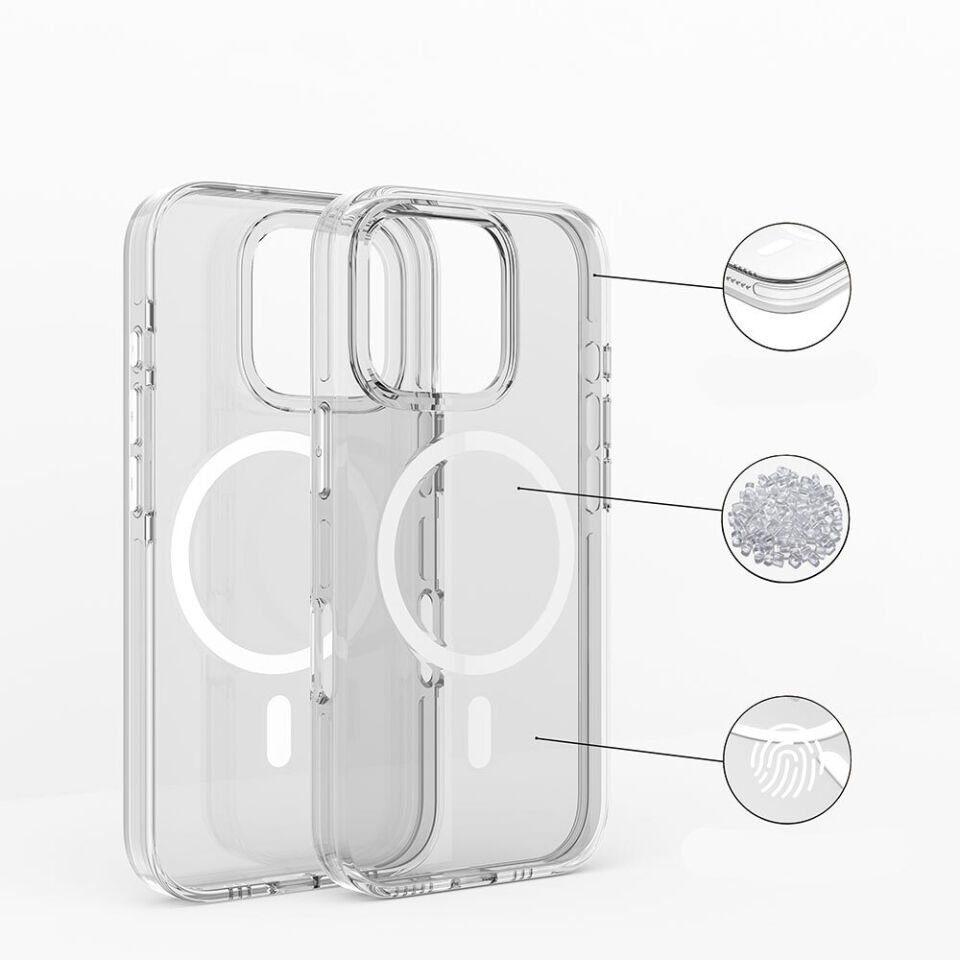 Apple iPhone 16 Pro Kılıf M-safe Şarj Özellikli Kamera Korumalı Zore Kripto Kapak Şeffaf
