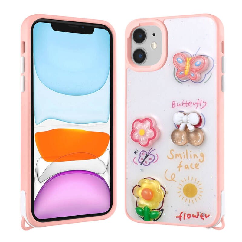 Apple iPhone 11 Kılıf Parlayan Simli Kabartma Figürlü Zore Cevze Kapak