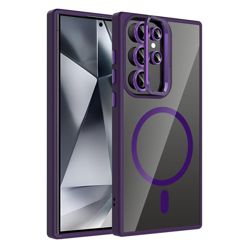 Galaxy S24 Ultra Kılıf Standlı ve Kamera Lens Hediyeli M-Safe Şarj Özellikli Zore Etro Kapak