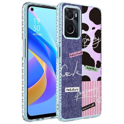 Oppo A96 4G Kılıf Airbag Kenarlı Renkli Desenli Silikon Zore Elegans Kapak