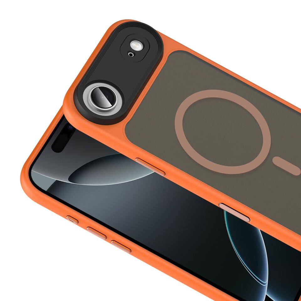 Apple iPhone 17 Air Kılıf Mat Arka Yüzey Wireless Şarj Özellikli Zore Flet M-safe Kapak Turuncu