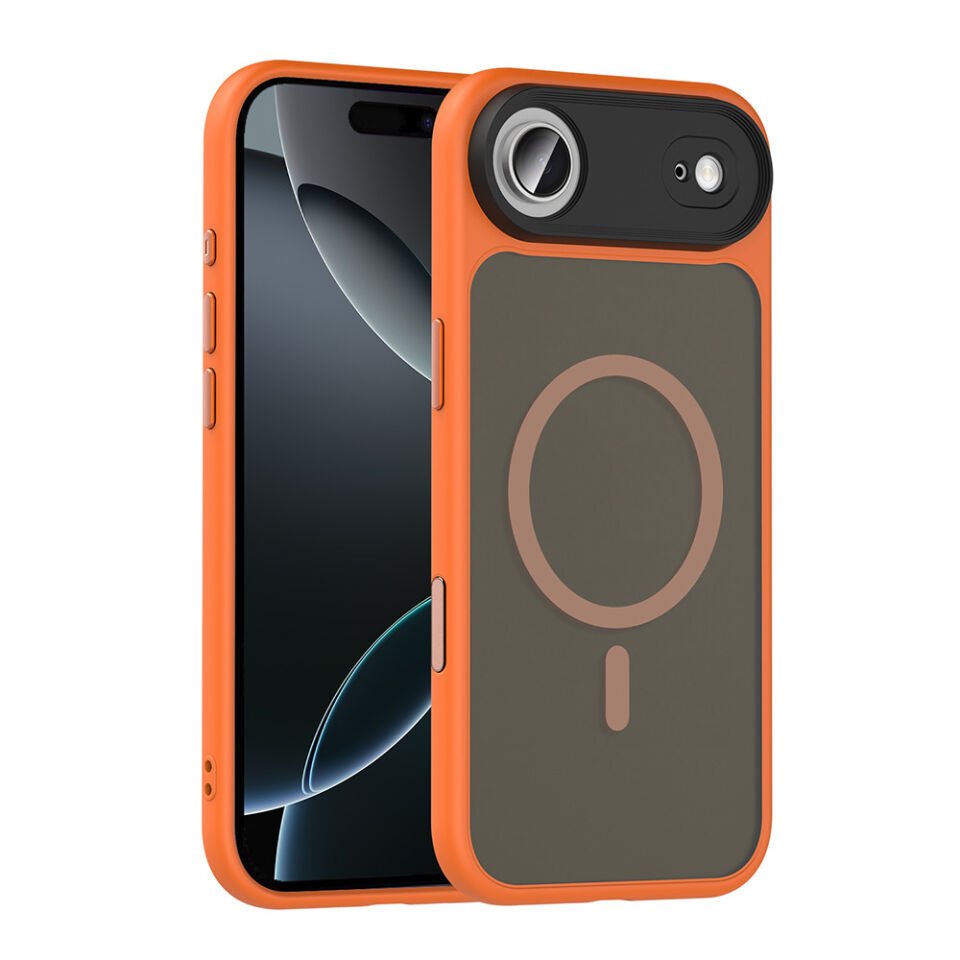 Apple iPhone 17 Air Kılıf Mat Arka Yüzey Wireless Şarj Özellikli Zore Flet M-safe Kapak Turuncu
