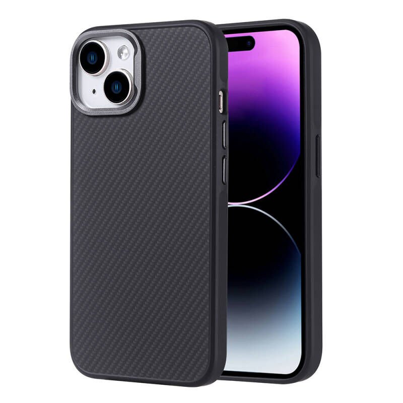 Apple iPhone 15 Kılıf M-safe Şarj Özellikli Karbon Fiber Görünümlü Zore Troy Kapak
