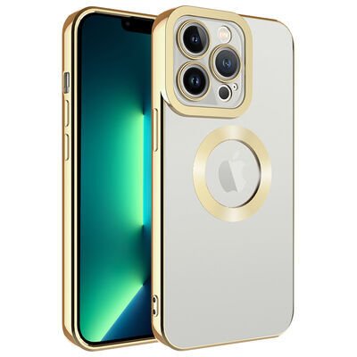 Apple iPhone 14 Pro Kılıf Kamera Korumalı Logo Gösteren Zore Omega Kapak Gold
