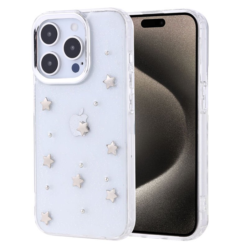 Apple iPhone 15 Pro Kılıf Airbag Tasarımlı Simli Şeffaf Zore Kutup Kapak