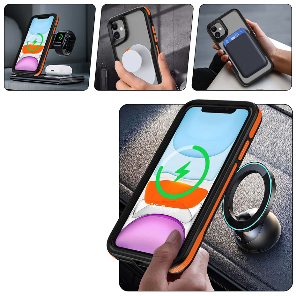 Apple iPhone 11 Kılıf M-safe Şarj Özellikli Renkli Kenar Airbag Şeritli Zore Lamer Kapak