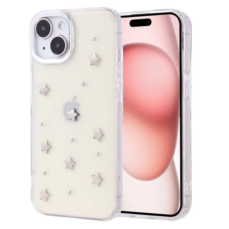 Apple iPhone 15 Kılıf Airbag Tasarımlı Simli Şeffaf Zore Kutup Kapak
