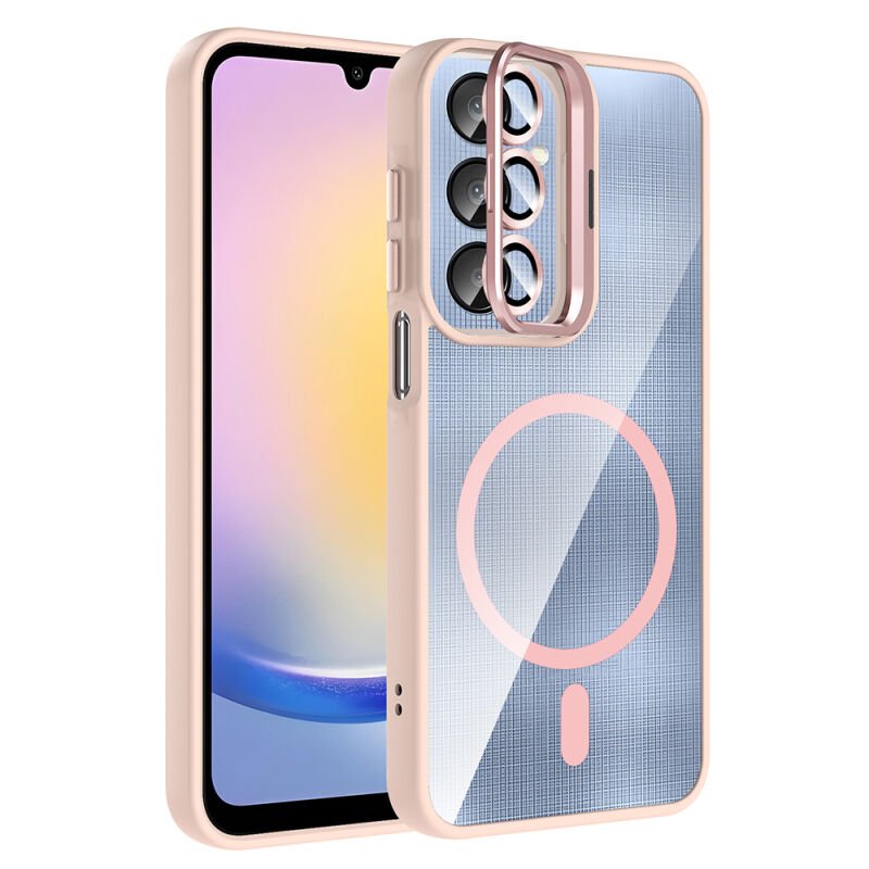 Galaxy A25 Kılıf Standlı ve Kamera Lens Hediyeli M-Safe Şarj Özellikli Zore Etro Kapak