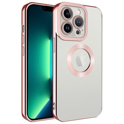 Apple iPhone 13 Pro Max Kılıf Kamera Korumalı Logo Gösteren Zore Omega Kapak Rose Gold