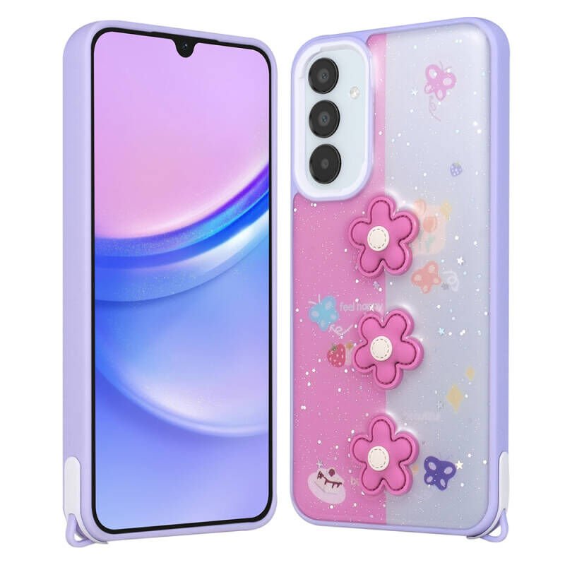 Galaxy A35 Kılıf Parlayan Simli Kabartma Figürlü Zore Cevze Kapak