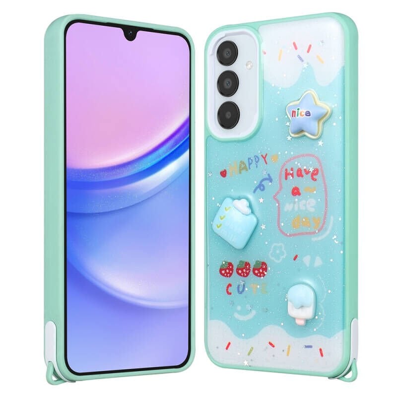 Galaxy A35 Kılıf Parlayan Simli Kabartma Figürlü Zore Cevze Kapak