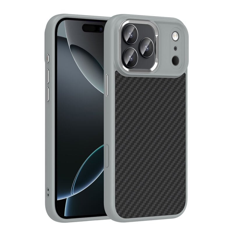 Apple iPhone 17 Pro Max Kılıf M-Safe Şarj Özellikli Karbon Fiber Görünümlü Zore Truva Silikon Kapak