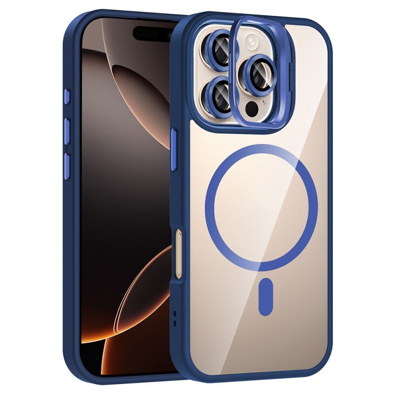 Apple iPhone 16 Pro Max Kılıf Standlı ve Kamera Lens Hediyeli M-Safe Şarj Özellikli Zore Etro Kapak