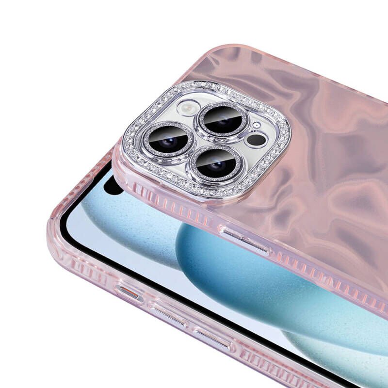 Apple iPhone 14 Pro Kılıf Airbagli Parlak Taş Detay Tasarımlı Zore Esila Kapak Pembe