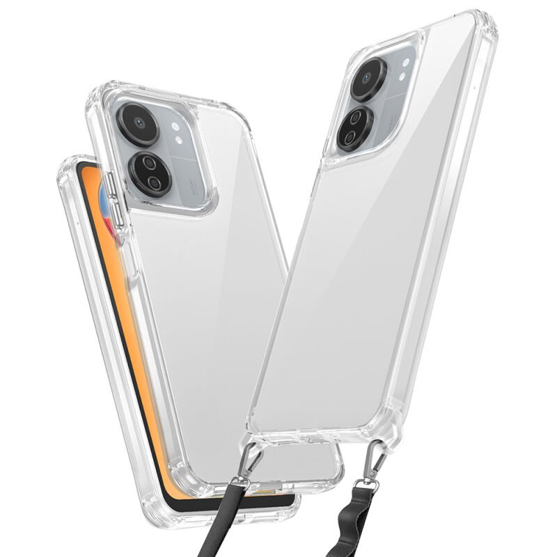Xiaomi Redmi 13C Kılıf Airbagli Takılabilir Askı Aparatlı Zore Snap Silikon Kapak Şeffaf