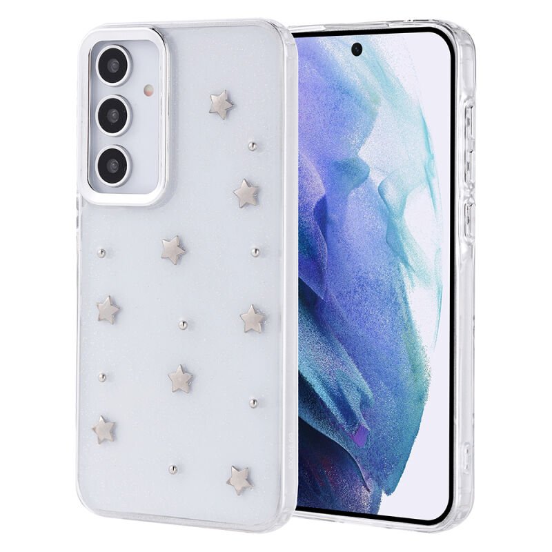 Galaxy A55 Kılıf Airbag Tasarımlı Simli Şeffaf Zore Kutup Kapak Yıldız