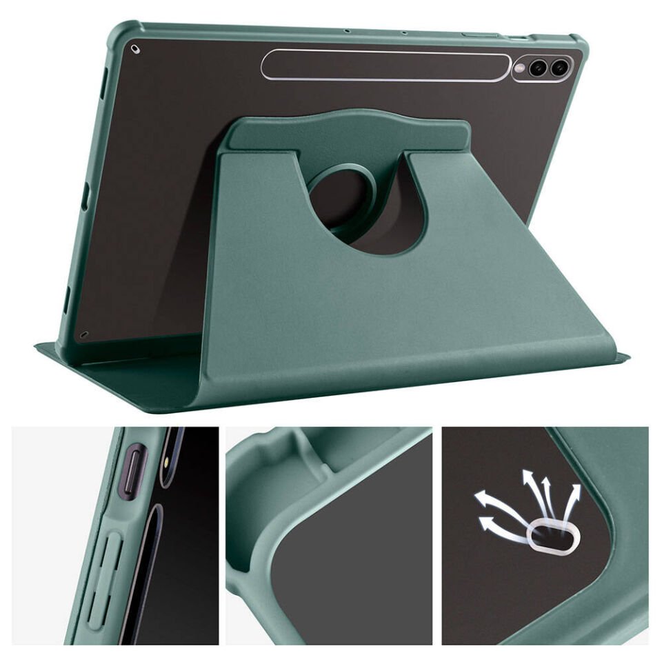 Galaxy Tab S10 Plus Kılıf Zore Termik Kalem Bölmeli Dönebilen Standlı Kılıf Koyu Yeşil