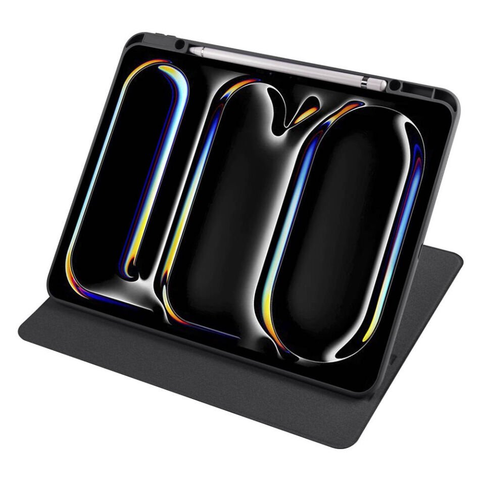 Apple iPad Pro 13 2024 Kılıf Zore Termik Kalem Bölmeli Dönebilen Standlı Kılıf Siyah