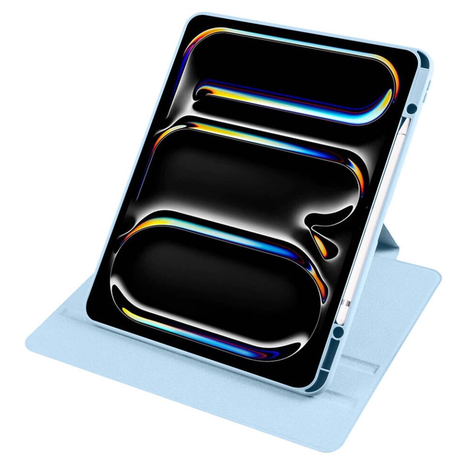 Apple iPad Pro 13 2024 Kılıf Zore Termik Kalem Bölmeli Dönebilen Standlı Kılıf Mavi