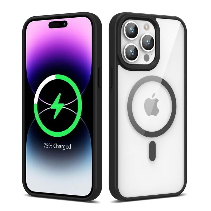Apple iPhone 14 Pro Kılıf M-safe Wireless Şarj Özellikli Silikon Zore Ege Kapak Siyah