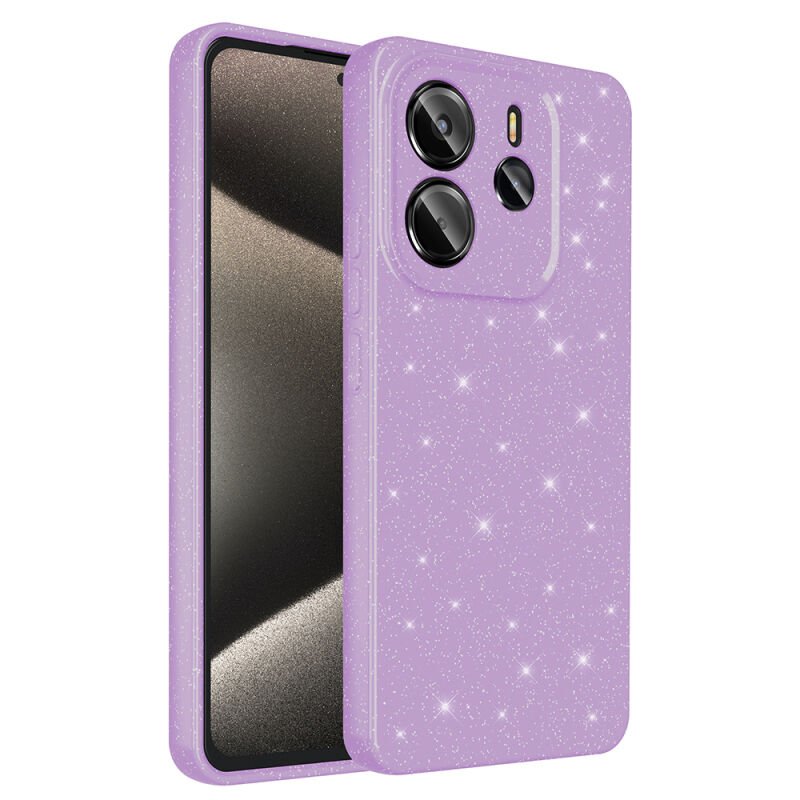 Xiaomi Redmi Note 14 Kılıf Kamera Korumalı Simli Lüks Zore Koton Kapak Lila