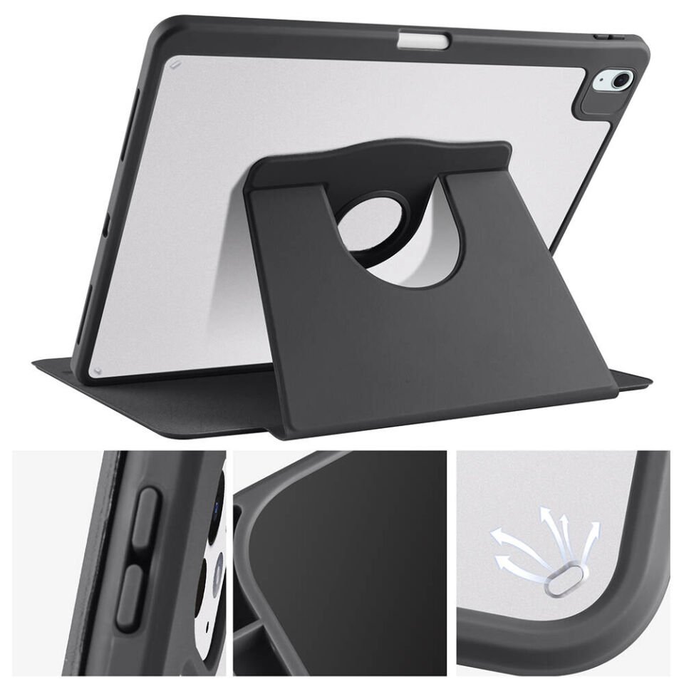 Apple iPad Air 13 2024 Kılıf Zore Termik Kalem Bölmeli Dönebilen Standlı Kılıf Siyah