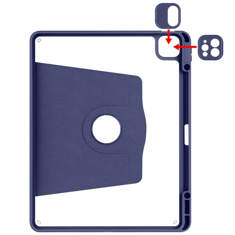 Apple iPad Air 13 2024 Kılıf Zore Termik Kalem Bölmeli Dönebilen Standlı Kılıf Lacivert