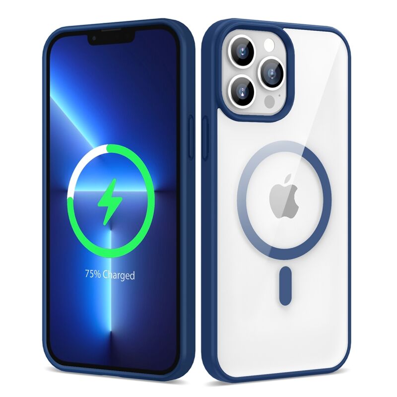 Apple iPhone 13 Pro Kılıf M-safe Wireless Şarj Özellikli Silikon Zore Ege Kapak Mavi