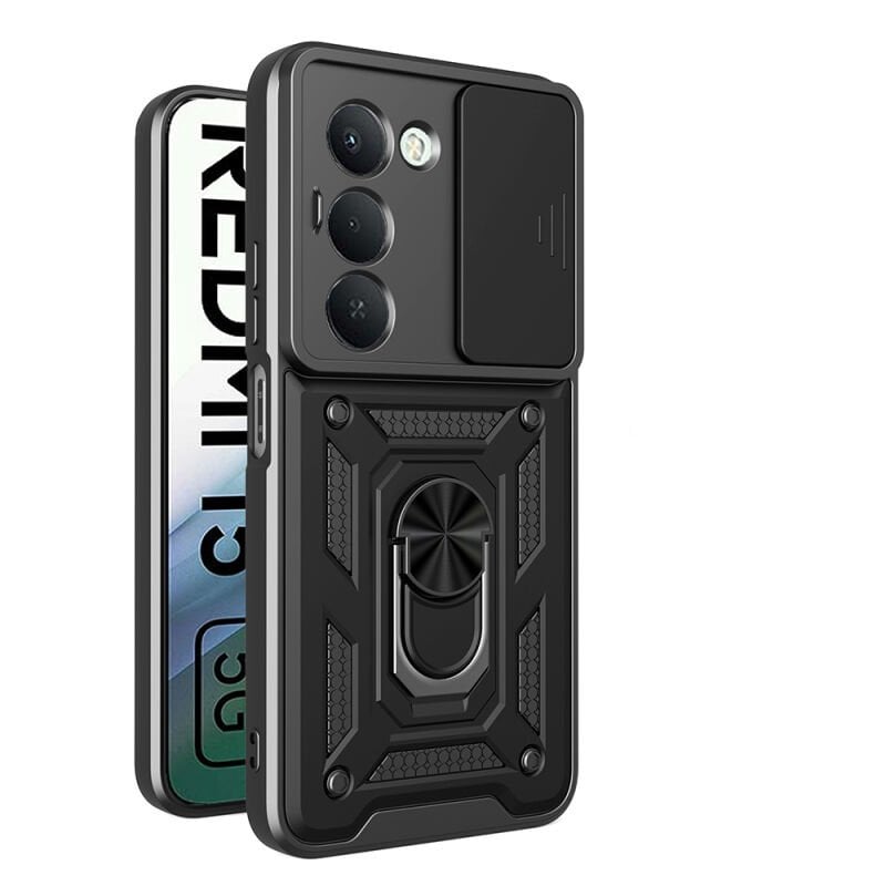 Xiaomi Redmi 15 Kılıf Magnetik Standlı Kamera Korumalı Zore Sürgülü Vega Kapak