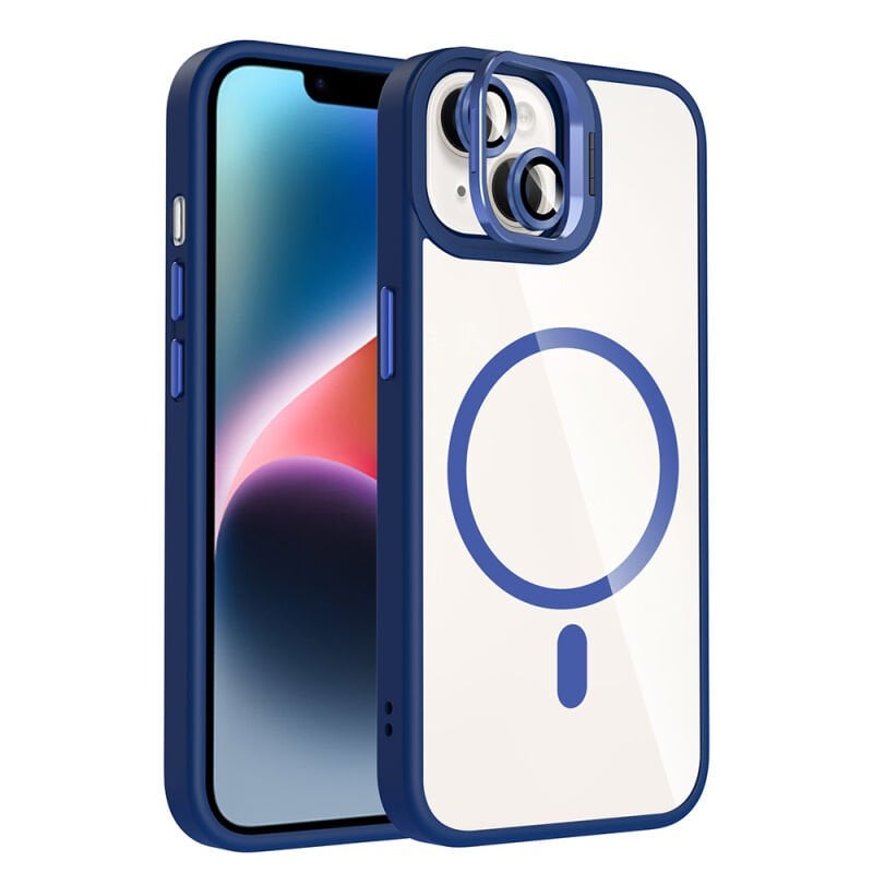 Apple iPhone 13 Kılıf Standlı ve Kamera Lens Hediyeli M-Safe Şarj Özellikli Zore Etro Kapak