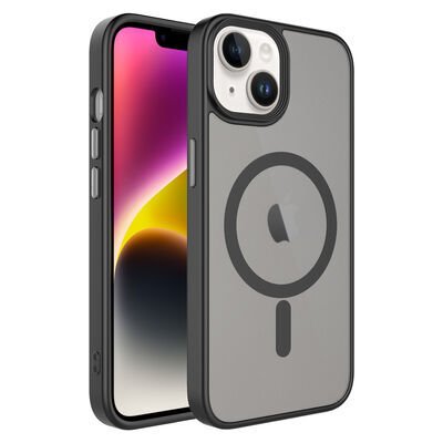 Apple iPhone 14 Plus Kılıf Mat Arka Yüzey Wireless Şarj Özellikli Zore Flet M-safe Kapak Siyah